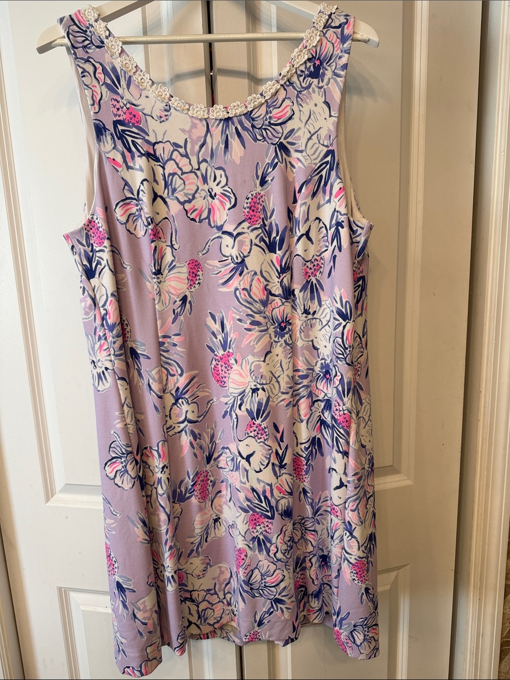 Lilly Pulitzer Lavender Floral Sleeveless Shift Dress with Pink & Navy Accents